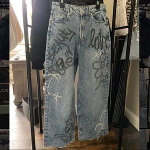 H&M graphic graffiti wide leg jeans